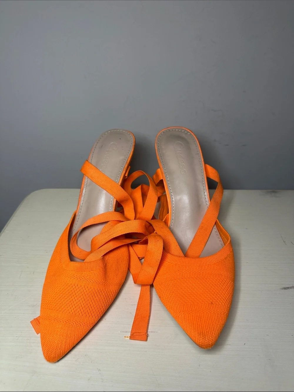 Cuccoo Orange Pointed Toe Lace-Up see through heels
